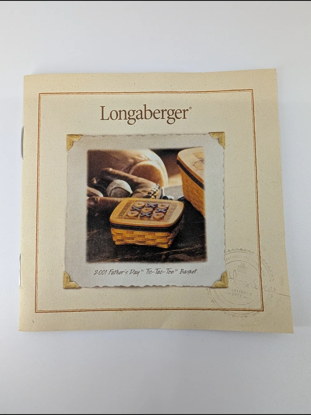 Longaberger 2001 Father's Day Tic-Tac-Toe Basket/Lid/Protector/Game Pieces XO